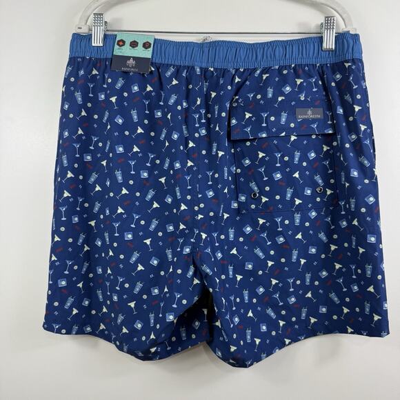 New Cocktail Print Rainforest Blue Volley Swim Trunks Mens Large Quick Dry Beach - Picture 13 of 14